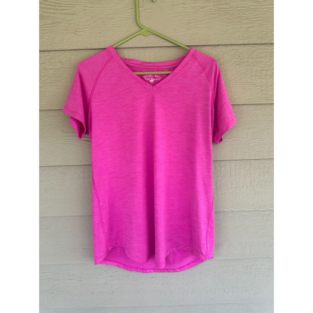 Beverly Hills Polo Club Pink Space Dye V-Neck Activewear T-Shirt Size XL